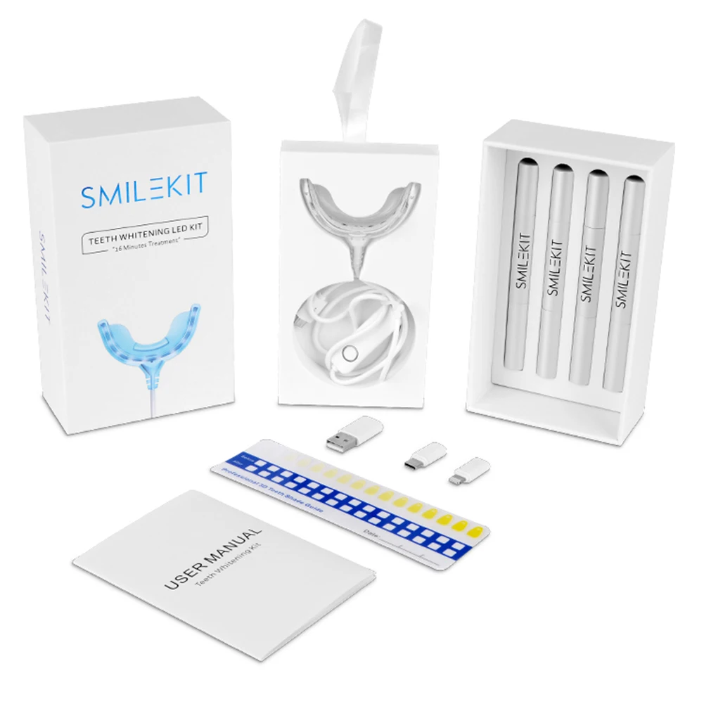 Teeth Whitening Kit With Light - Temporização inteligente 16 led luz fria