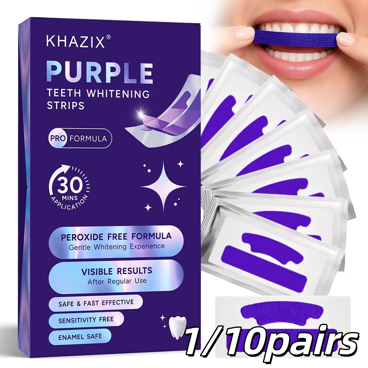 Teeth Whitening Retainer - 1/10 pares de tiras roxas para