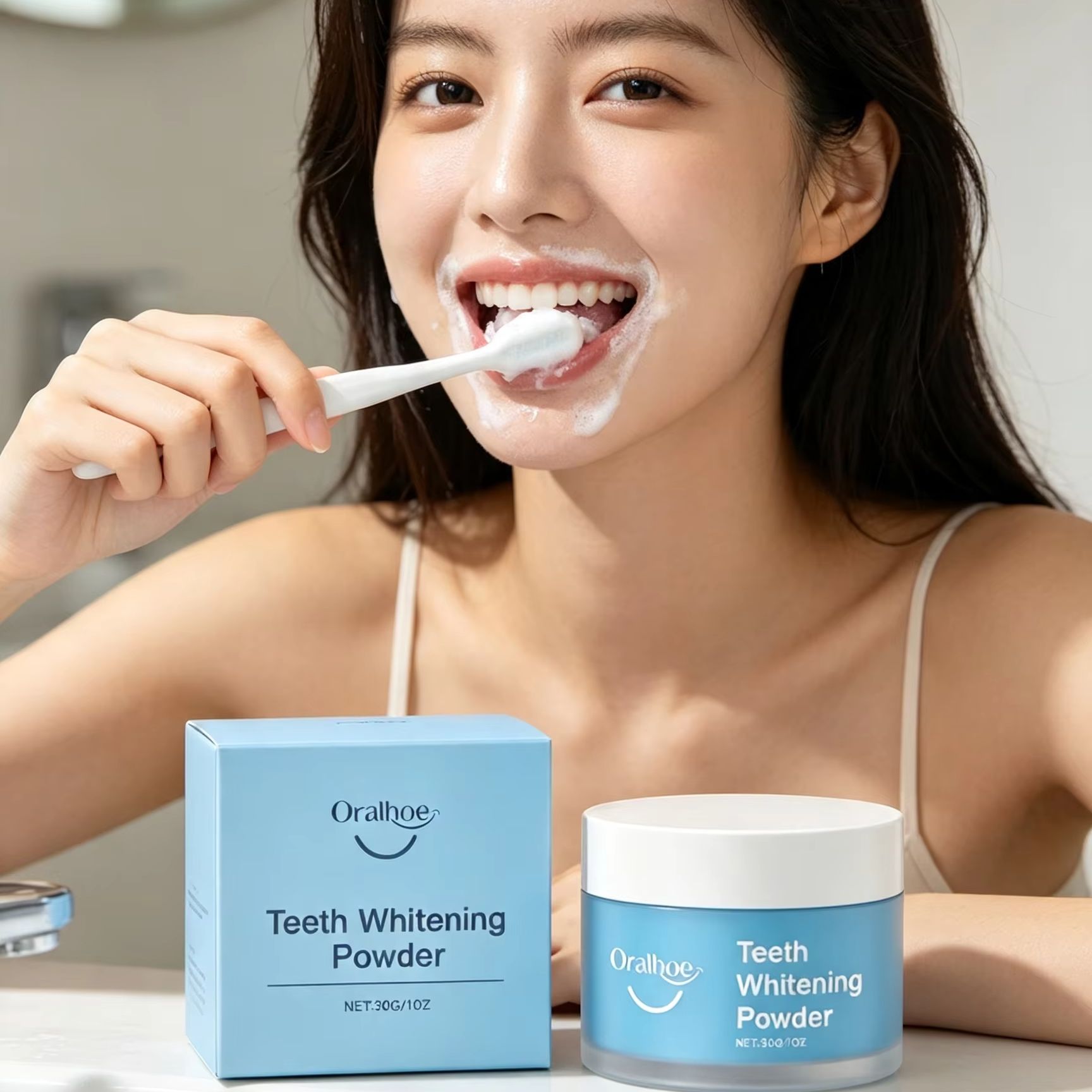Teeth Whitening Ingredients - Pó Dental Oralhoe para Escovação dos