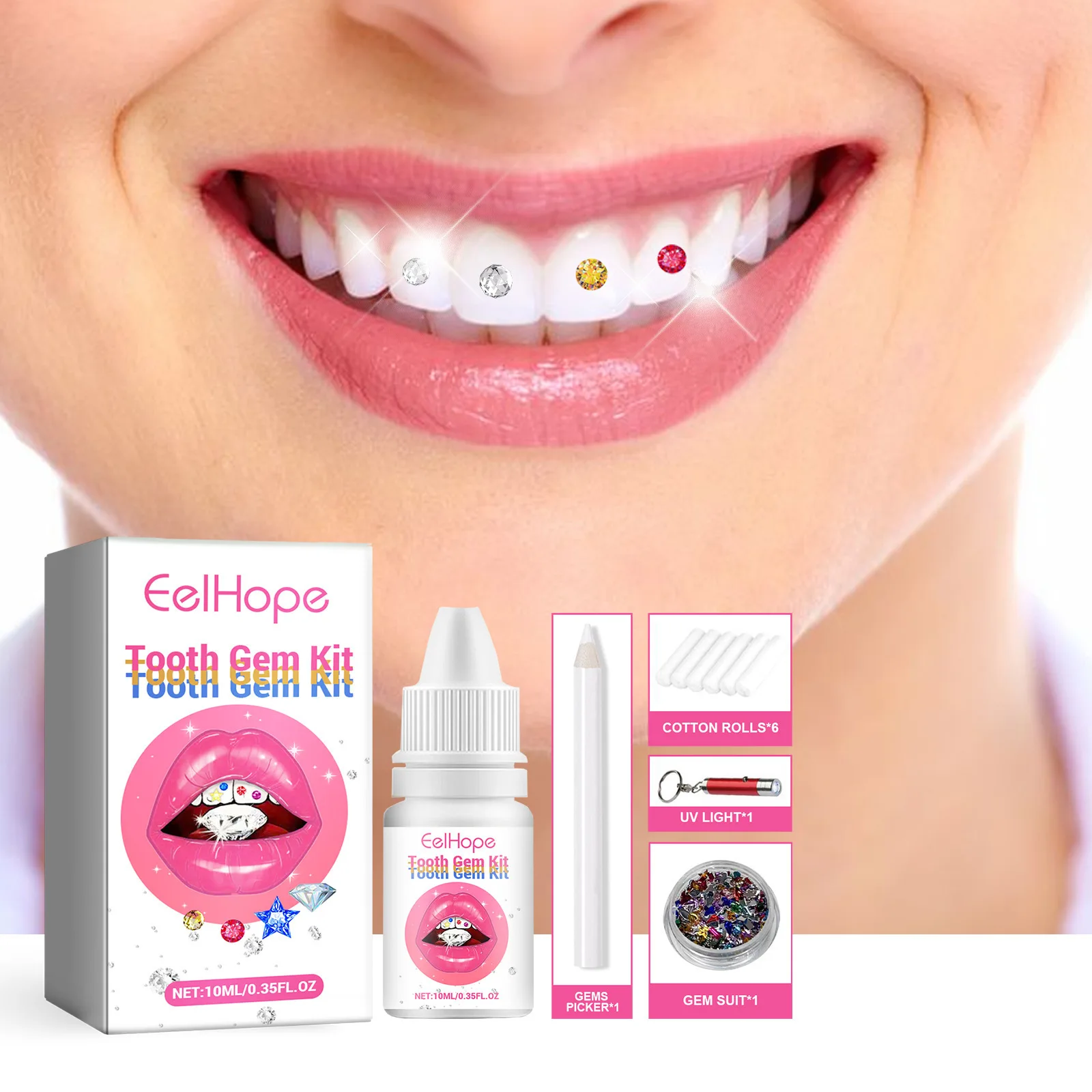 Teeth Whitening Kit With Light - Kit de Joias Dentárias DIY: Decoração